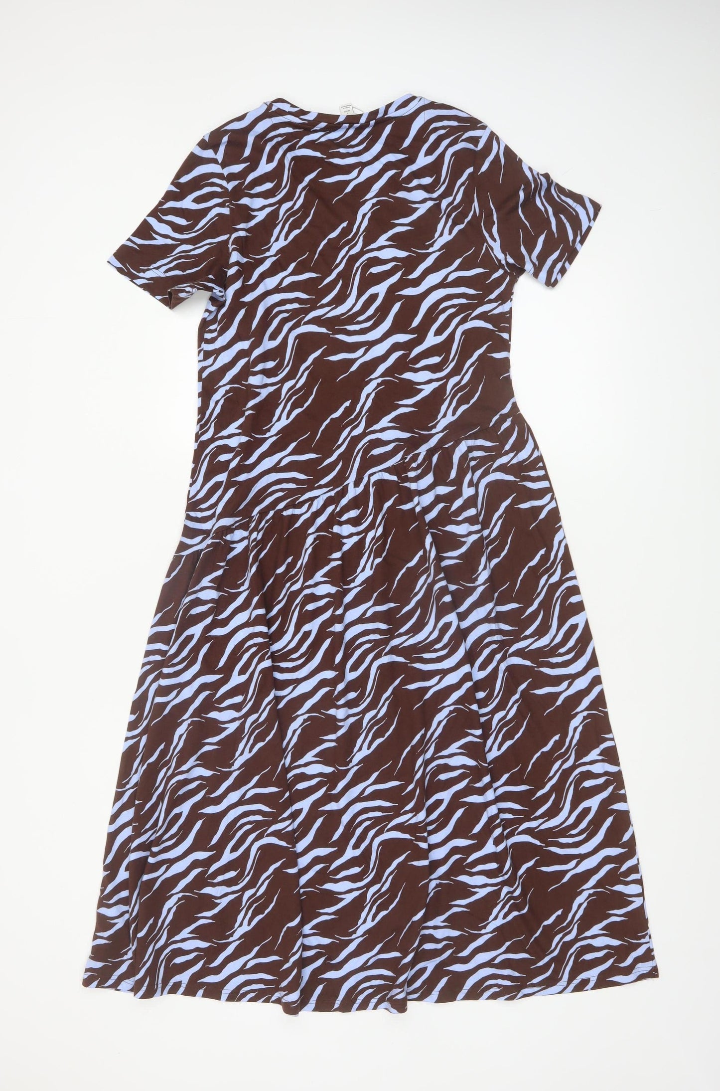 Marks and Spencer Women Brown Animal Print Cotton Midi Dress Size 8 Petite