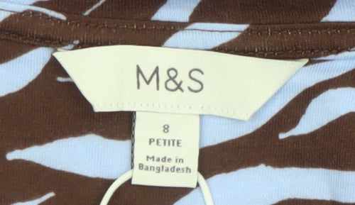 Marks and Spencer Women Brown Animal Print Cotton Midi Dress Size 8 Petite