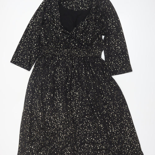 ONLY Carmakoma Women's Black Glitter Wrap Dress Size 16 3/4 Sleeve