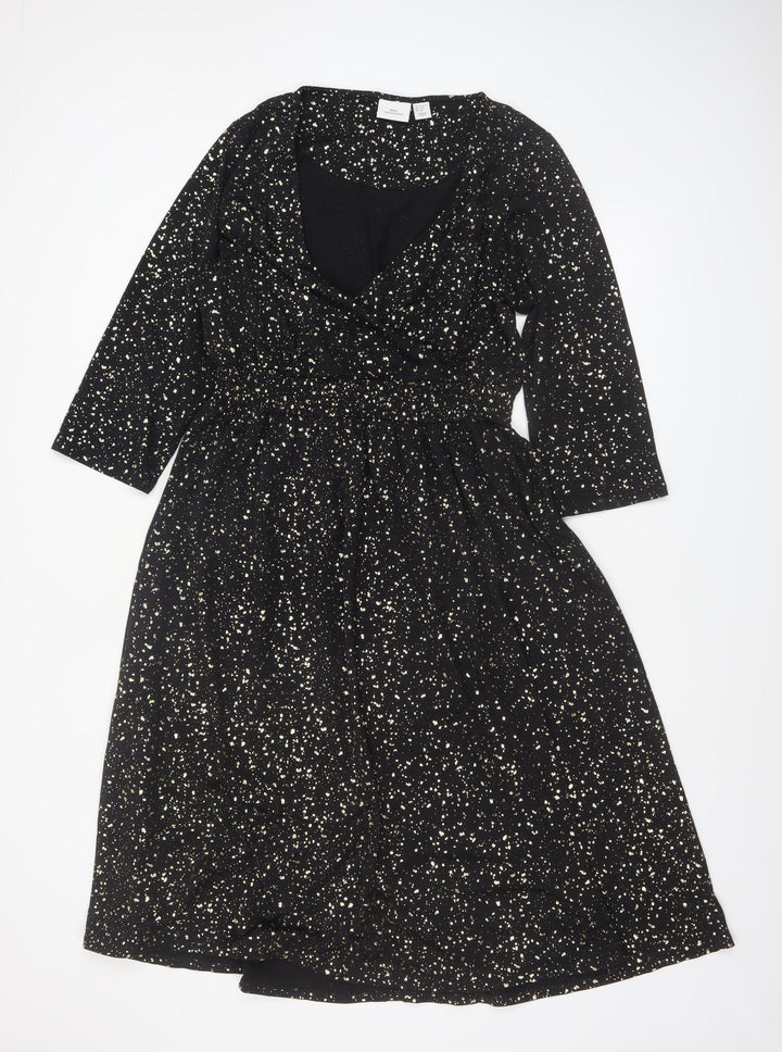 ONLY Carmakoma Women's Black Glitter Wrap Dress Size 16 3/4 Sleeve