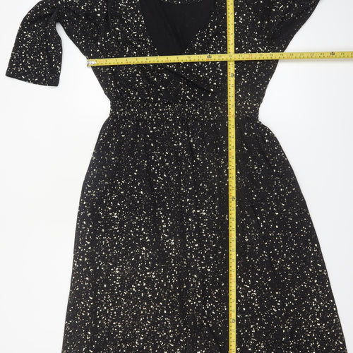 ONLY Carmakoma Women's Black Glitter Wrap Dress Size 16 3/4 Sleeve
