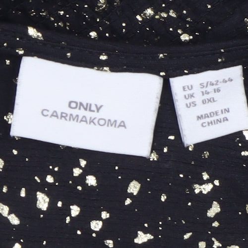 ONLY Carmakoma Women's Black Glitter Wrap Dress Size 16 3/4 Sleeve
