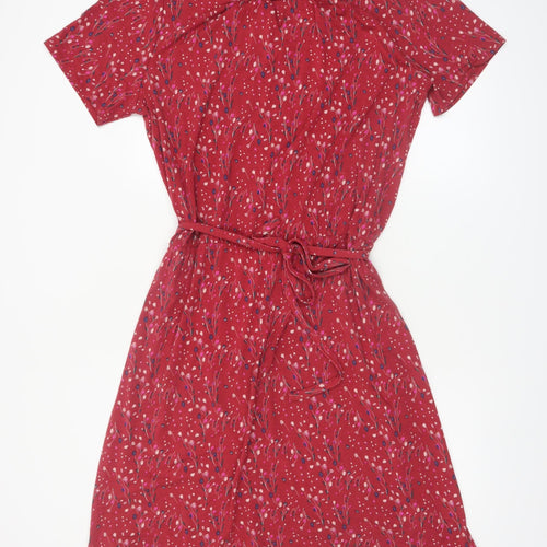 Laura Ashley Women's Red Floral Belted Shift Dress Size 18