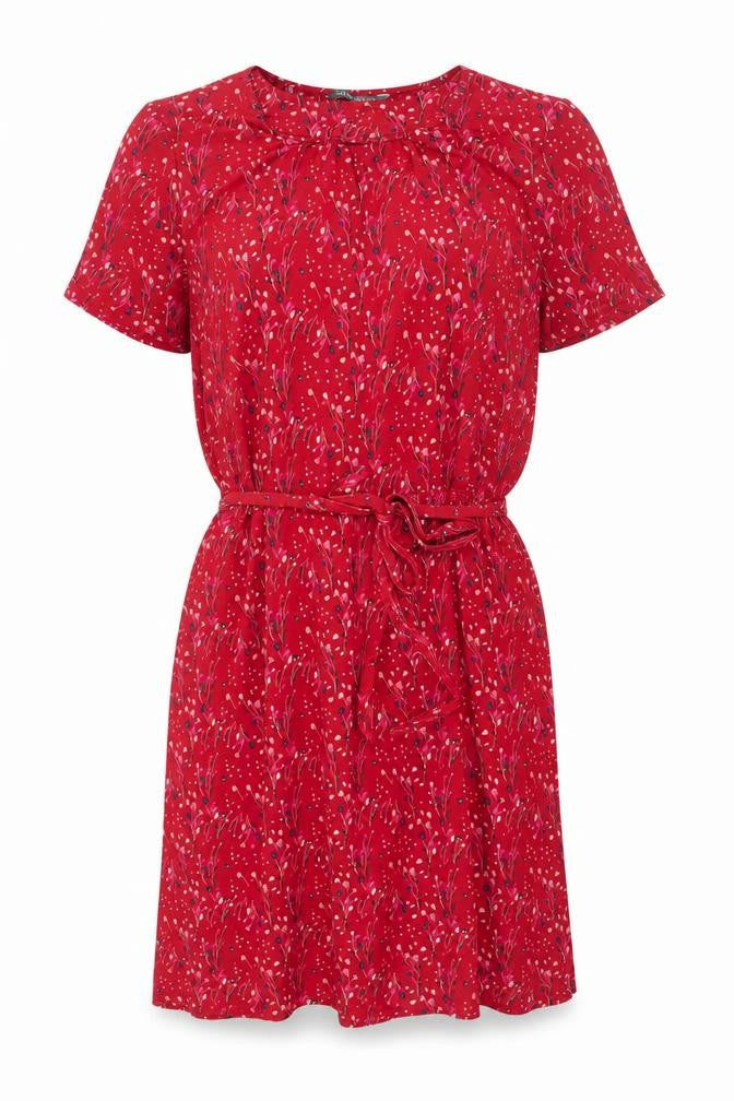 Laura Ashley Women's Red Floral Belted Shift Dress Size 18