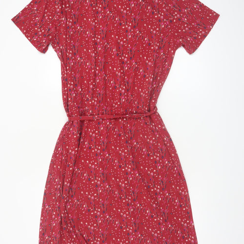 Laura Ashley Women's Red Floral Belted Shift Dress Size 18