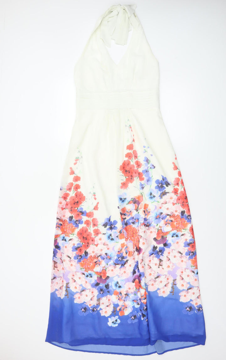 Monsoon Women’s Ivory Floral Maxi Halter Dress Size 10