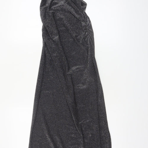 Pull&Bear Women’s Black Long Slip Dress Size S Glitter Partywear
