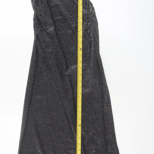 Pull&Bear Women’s Black Long Slip Dress Size S Glitter Partywear