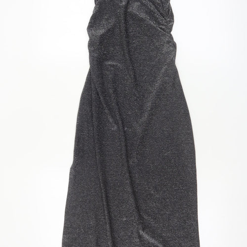 Pull&Bear Women’s Black Long Slip Dress Size S Glitter Partywear