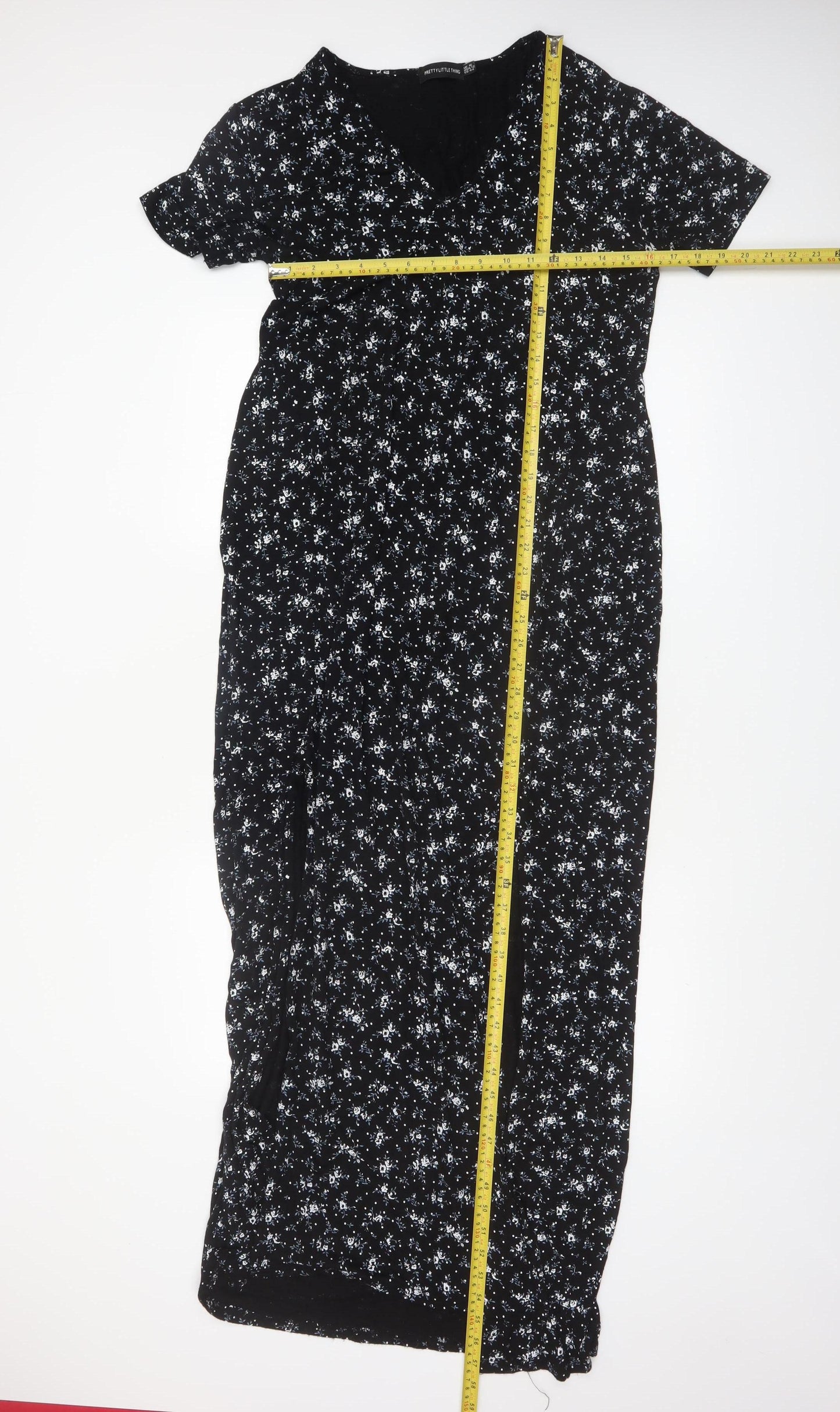 PrettyLittleThing Women's Black Floral Maxi Dress Size 16 V-Neck
