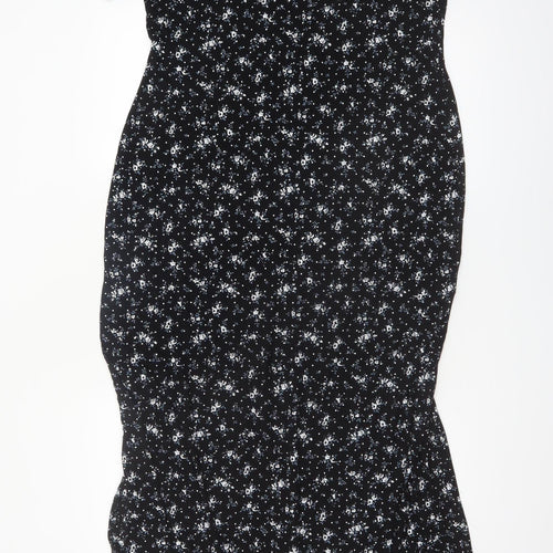 PrettyLittleThing Women's Black Floral Maxi Dress Size 16 V-Neck