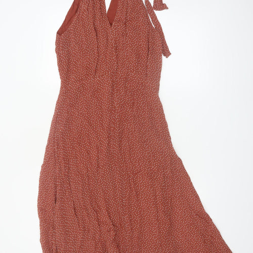 Next Women Brown Polka Dot Halter A-Line Midi Dress Size 12
