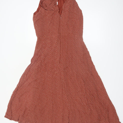 Next Women Brown Polka Dot Halter A-Line Midi Dress Size 12
