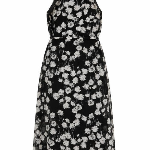 Donna Morgan Women Black Floral Halter A-Line Midi Dress UK 12