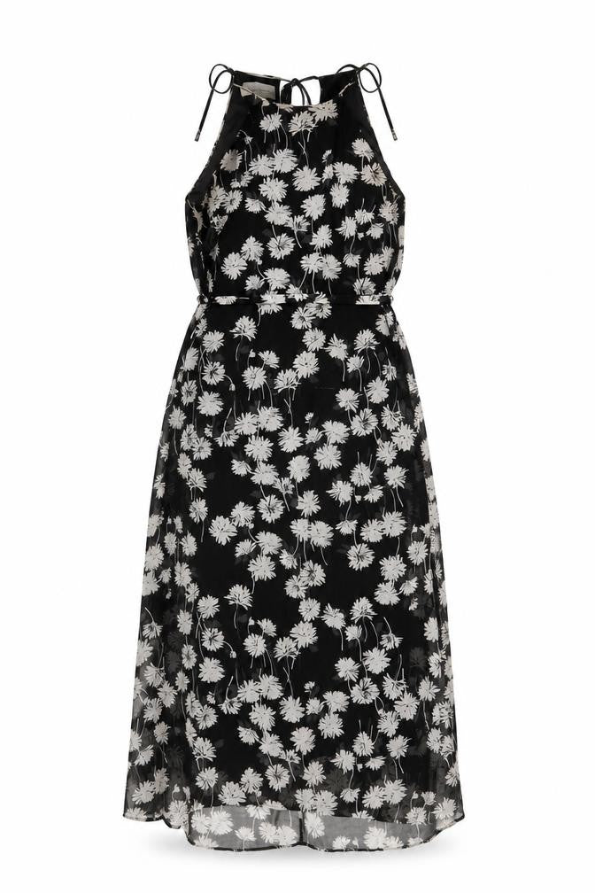 Donna Morgan Women Black Floral Halter A-Line Midi Dress UK 12