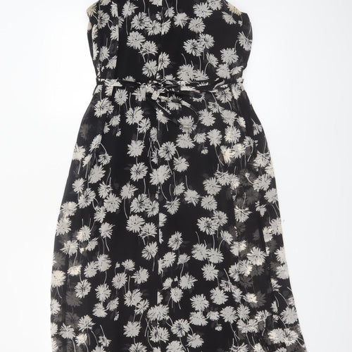 Donna Morgan Women Black Floral Halter A-Line Midi Dress UK 12