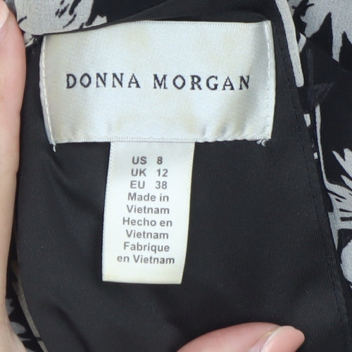 Donna Morgan Women Black Floral Halter A-Line Midi Dress UK 12