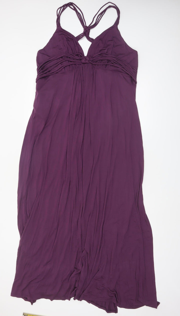 Next Women’s Purple Maxi Dress Size 22 Sleeveless V-Neck Stretch