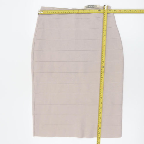 Reiss Women Beige Bandage Knit Pencil Skirt Size S