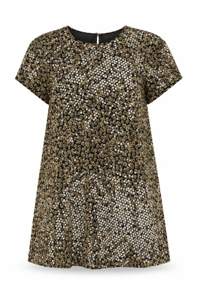 Liz Claiborne Women's Gold Sequin Petite Shift Dress Size 14