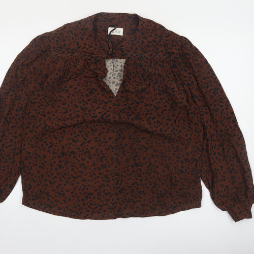 Hush Womens Brown Animal Print V-Neck Tie Blouse Size 10