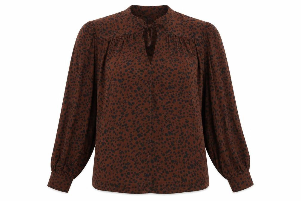 Hush Womens Brown Animal Print V-Neck Tie Blouse Size 10