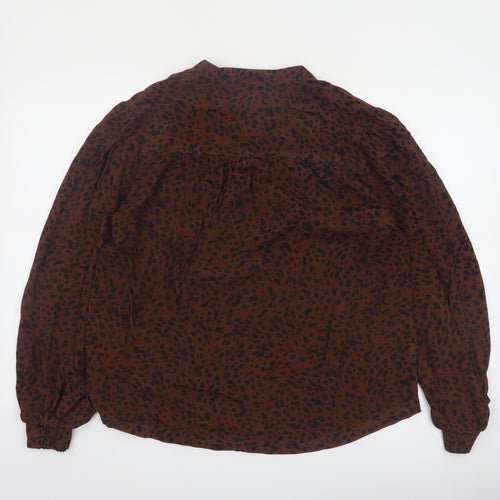 Hush Womens Brown Animal Print V-Neck Tie Blouse Size 10
