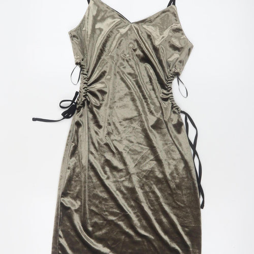 Topshop Women Gold Velvet Slip Dress Size 8 Party