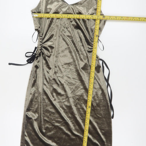 Topshop Women Gold Velvet Slip Dress Size 8 Party