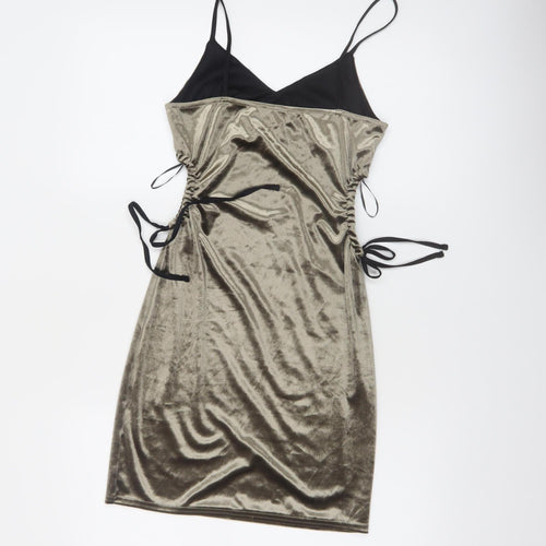 Topshop Women Gold Velvet Slip Dress Size 8 Party