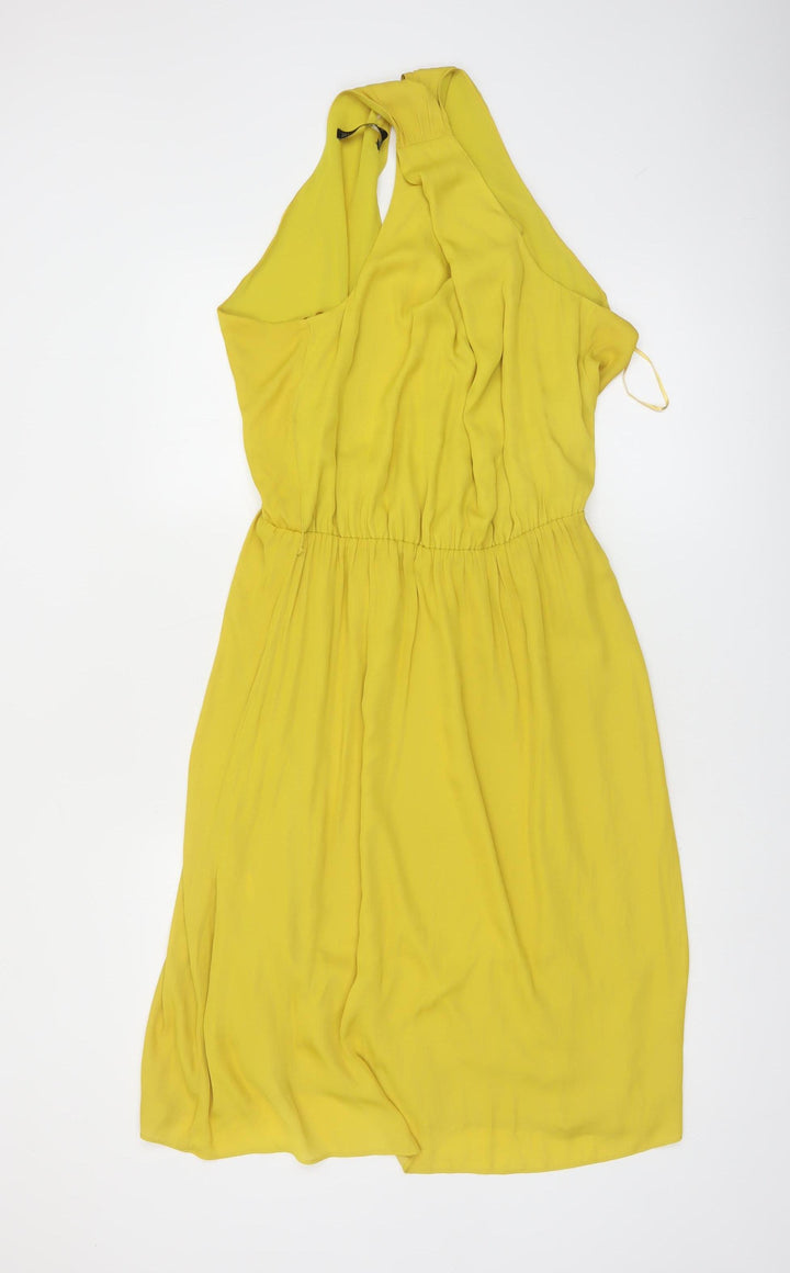 Zara Women Yellow Halter Knee Length Dress Size 12 Polyester