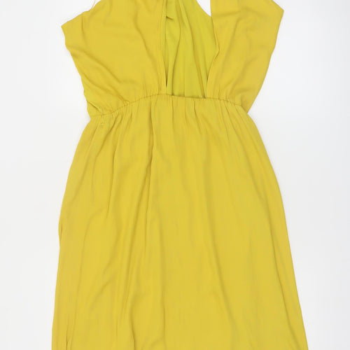 Zara Women Yellow Halter Knee Length Dress Size 12 Polyester