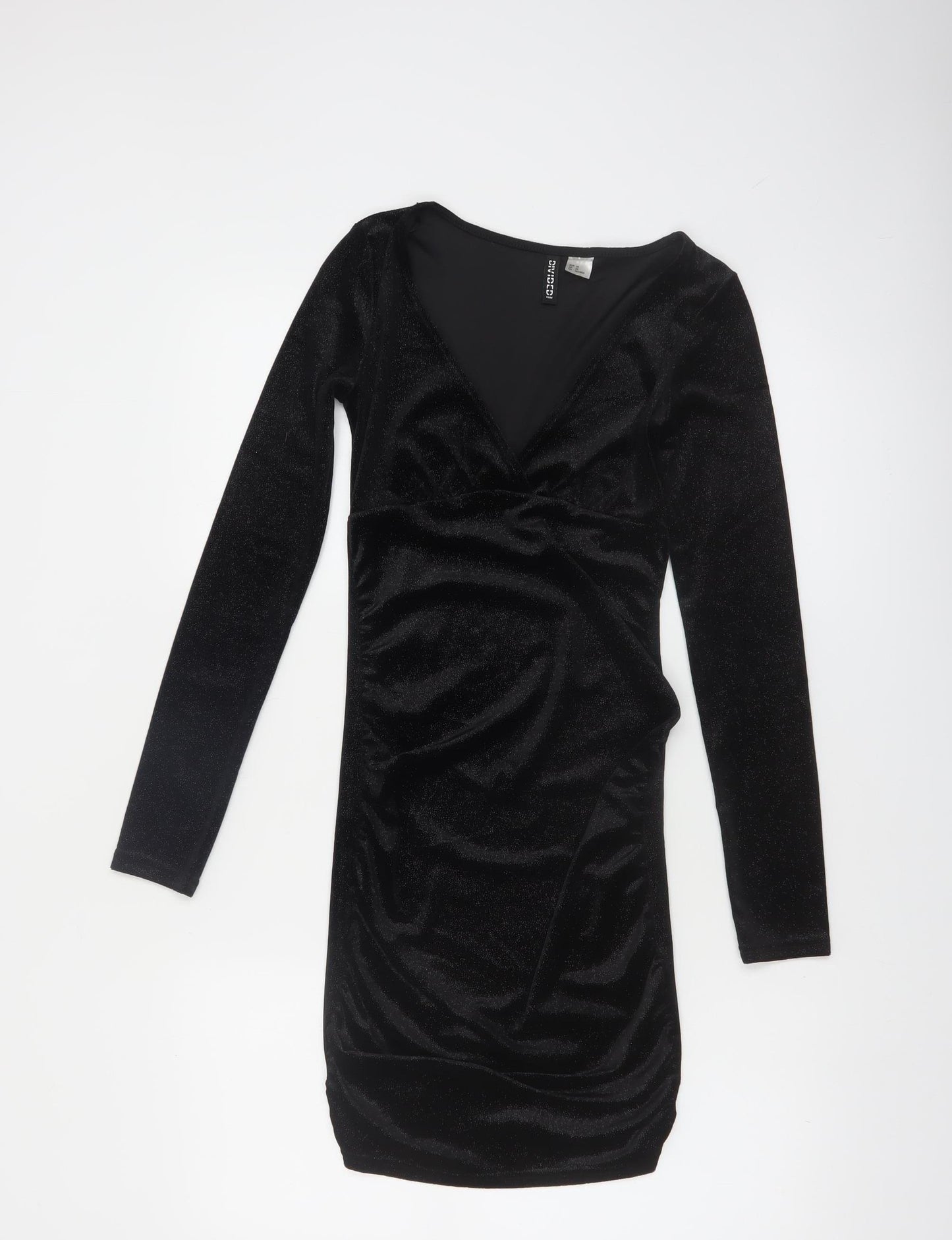 H&M Divided Women’s Black Velvet Bodycon Dress XS Long Sleeve Party
