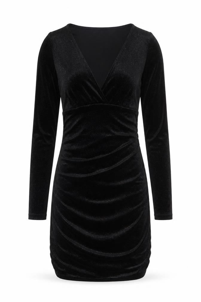 H&M Divided Women’s Black Velvet Bodycon Dress XS Long Sleeve Party