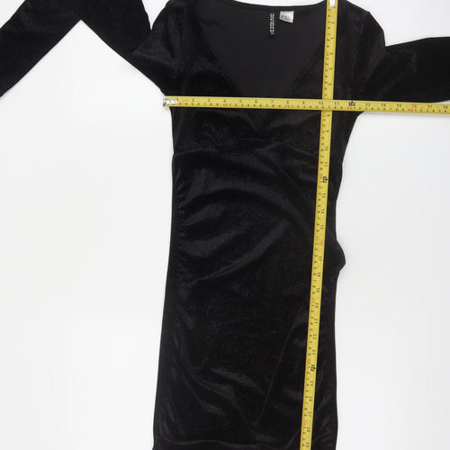 H&M Divided Women’s Black Velvet Bodycon Dress XS Long Sleeve Party