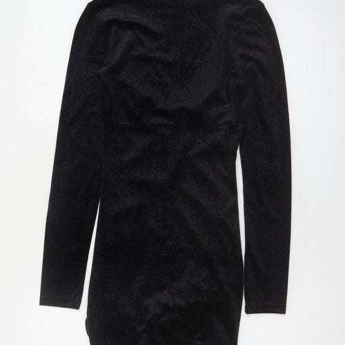 H&M Divided Women’s Black Velvet Bodycon Dress XS Long Sleeve Party