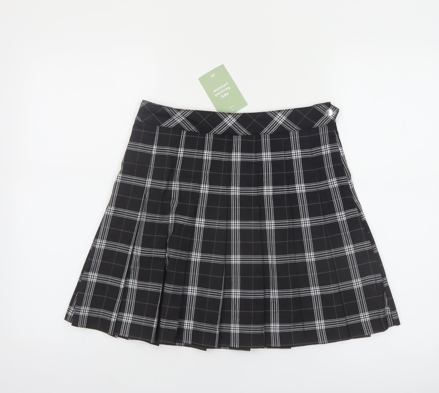 H&M Divided Women's Black Check Pleated Short Skirt Size 10