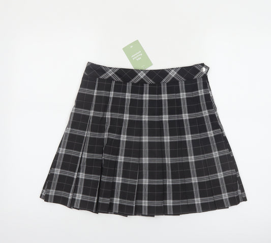 H&M Divided Women's Black Check Pleated Short Skirt Size 10