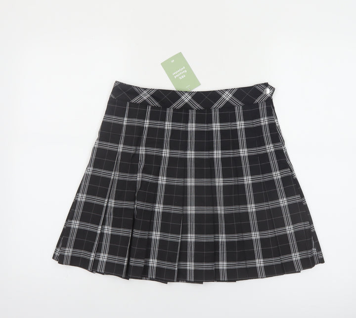 H&M Divided Women's Black Check Pleated Short Skirt Size 10