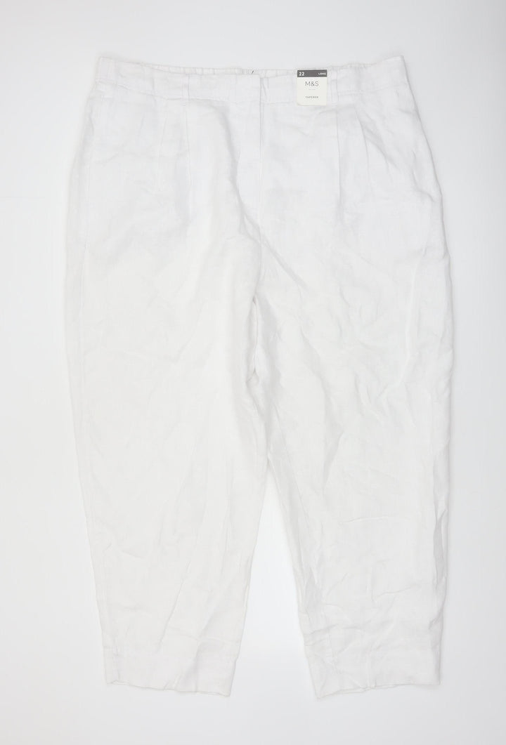 Marks and Spencer Women’s White Linen Tapered Trousers Size 22