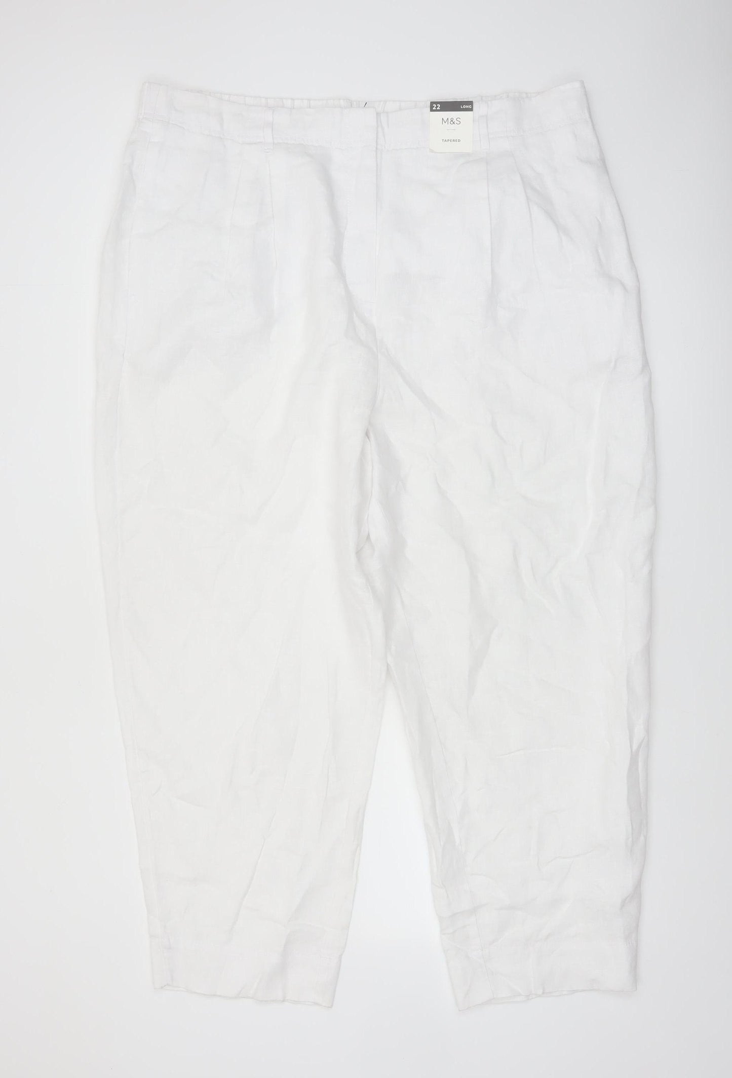 Marks and Spencer Women’s White Linen Tapered Trousers Size 22