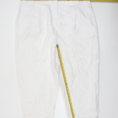 Marks and Spencer Women’s White Linen Tapered Trousers Size 22