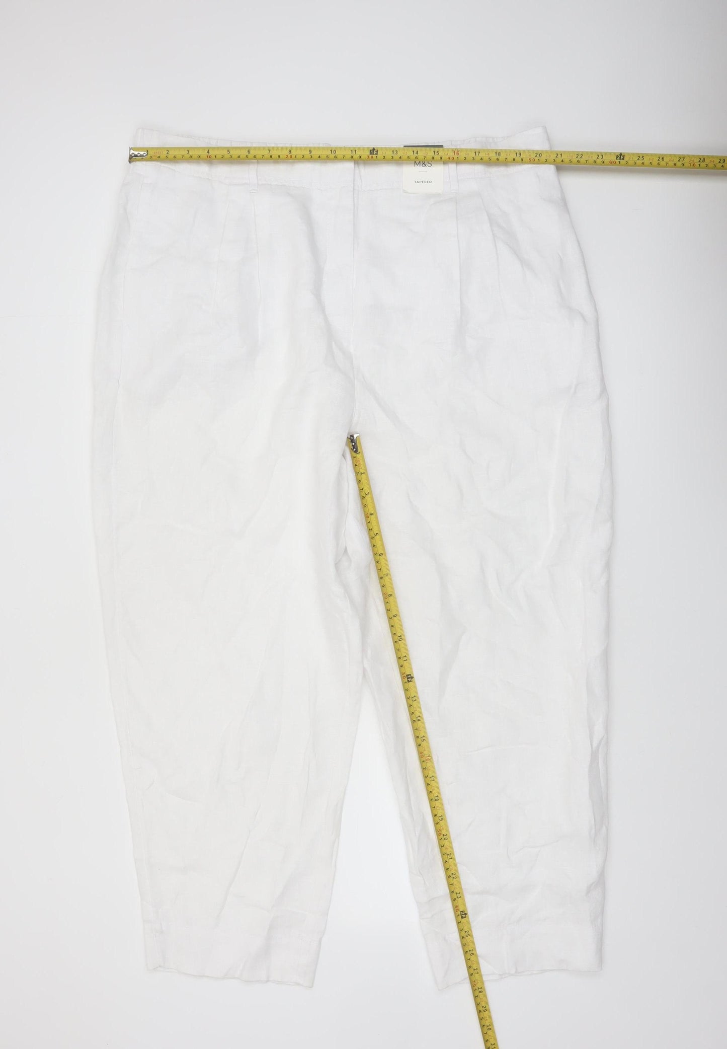 Marks and Spencer Women’s White Linen Tapered Trousers Size 22