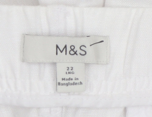 Marks and Spencer Women’s White Linen Tapered Trousers Size 22