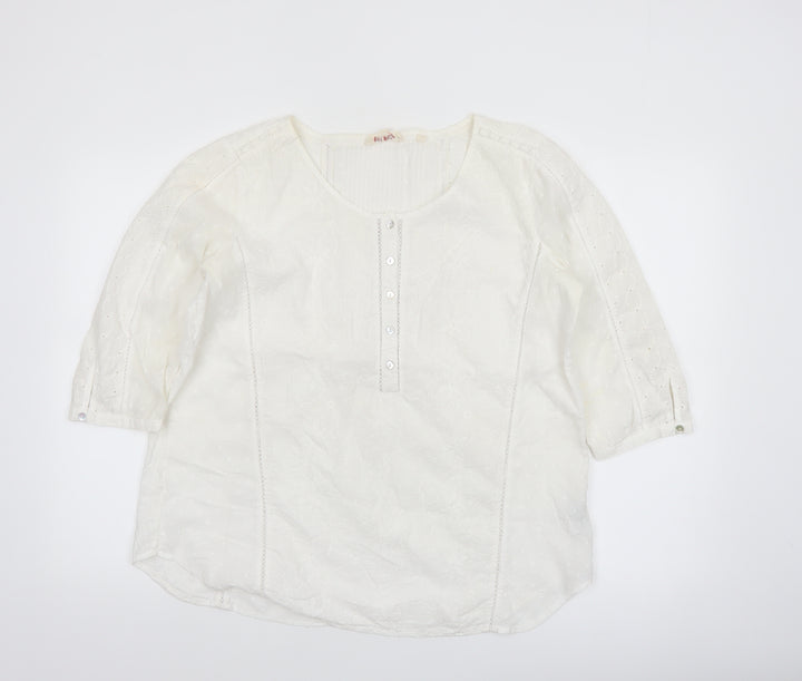 Fat Face Women's White Cotton Tunic Blouse Size 14