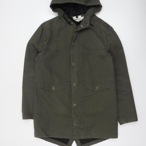 Topman Men's Green Cotton Parka Jacket Coat M Hooded Casual Mid-Length