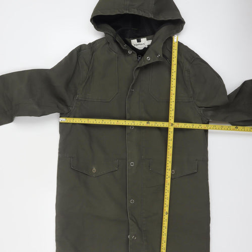 Topman Men's Green Cotton Parka Jacket Coat M Hooded Casual Mid-Length