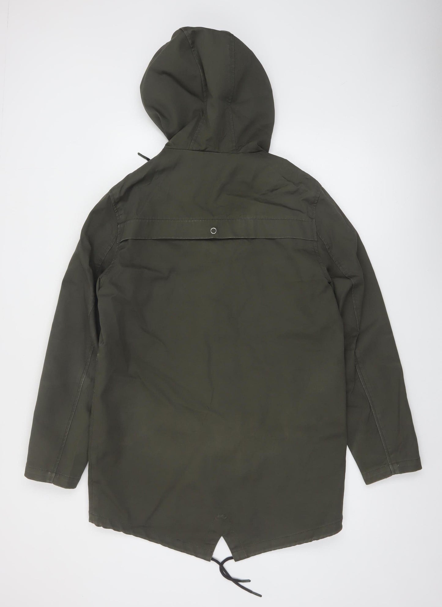 Topman Men's Green Cotton Parka Jacket Coat M Hooded Casual Mid-Length