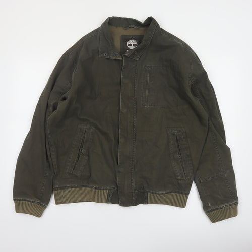 Timberland Men's Green Cotton Bomber Jacket Size M Casual Outdoor