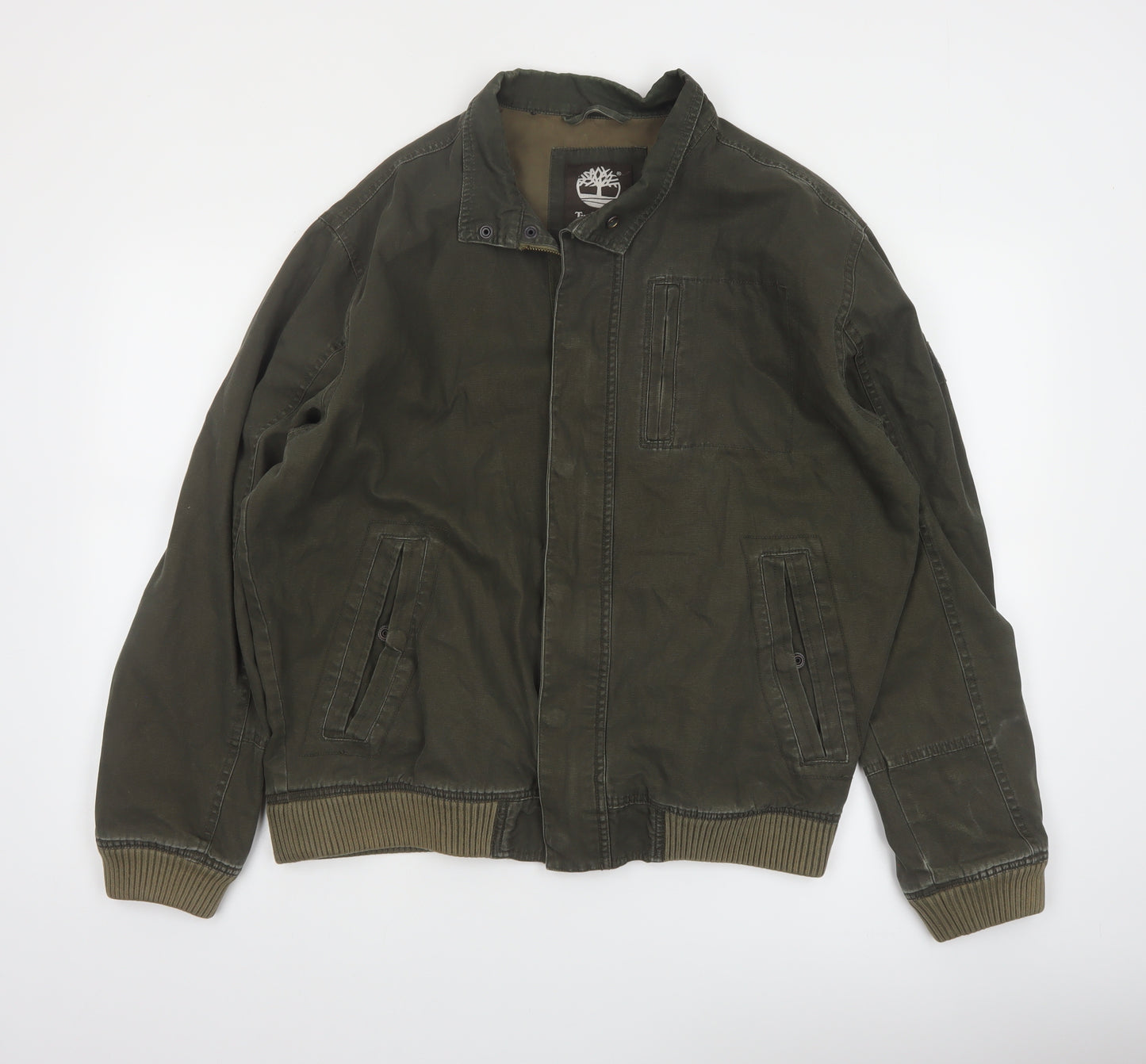 Timberland Men's Green Cotton Bomber Jacket Size M Casual Outdoor